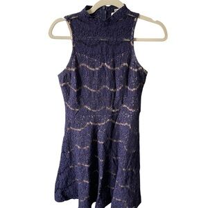 Elegant Navy Lace Mini Dress XS